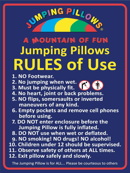 Jumping Pillows Rules Of Use Sign – New Signs