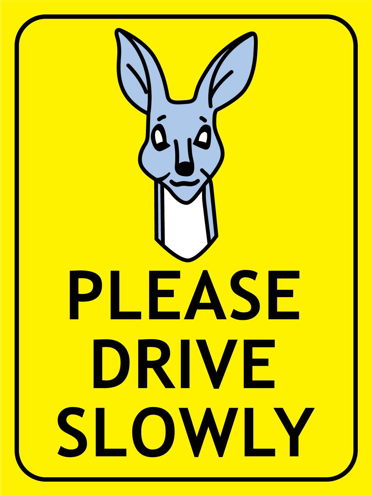 Kangaroo Cartoon Please Drive Slowly Bright Yellow Sign