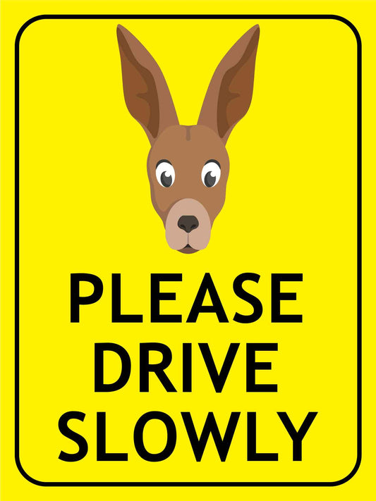 Kangaroo Face Please Drive Slowly Bright Yellow Sign