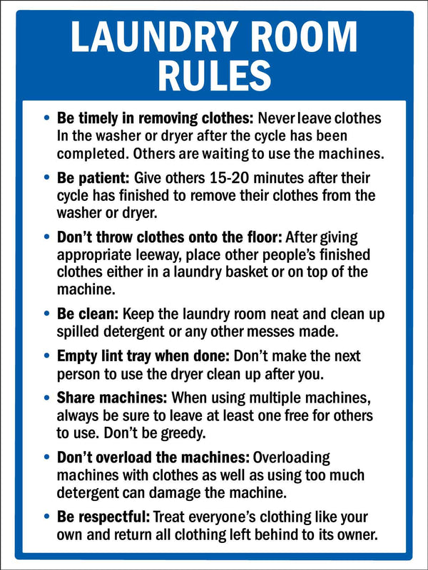 Laundry Room Rules 4 Sign New Signs