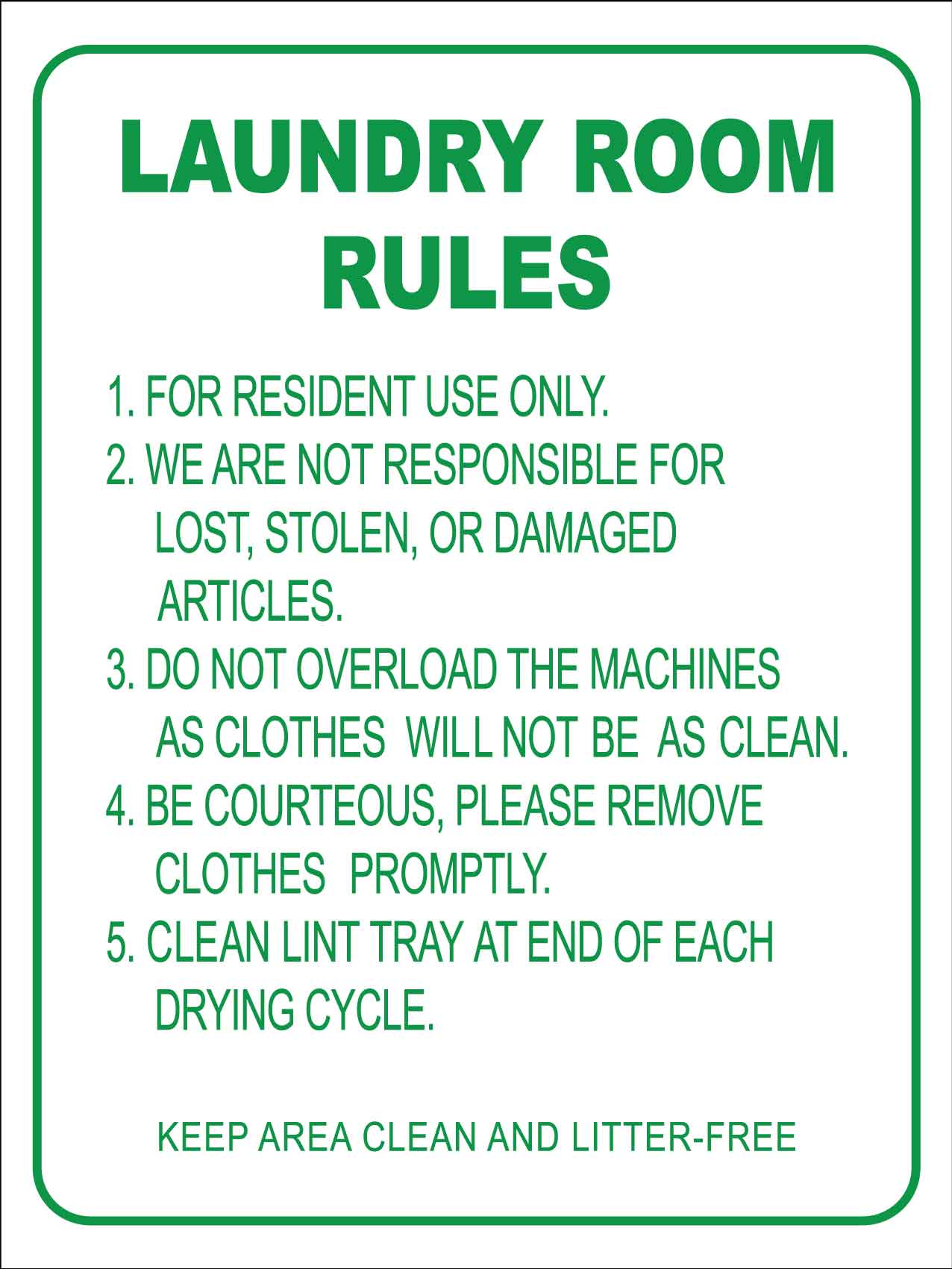 Laundry Room Rules 2 Sign