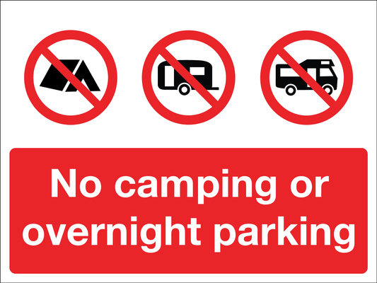 No Camping or Overnight Parking Sign