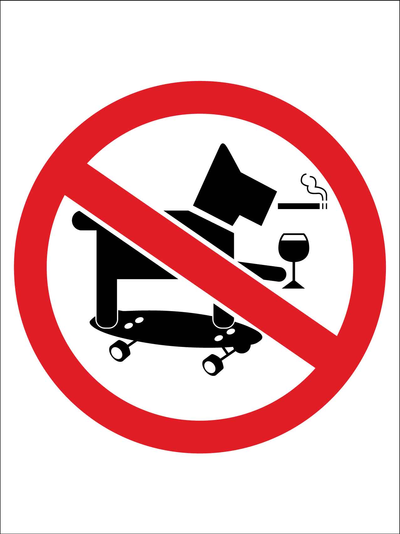 No Skateboarding Smoking Drinking Dog Sign