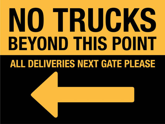 No Trucks Beyond This Point (Left Arrow) Sign
