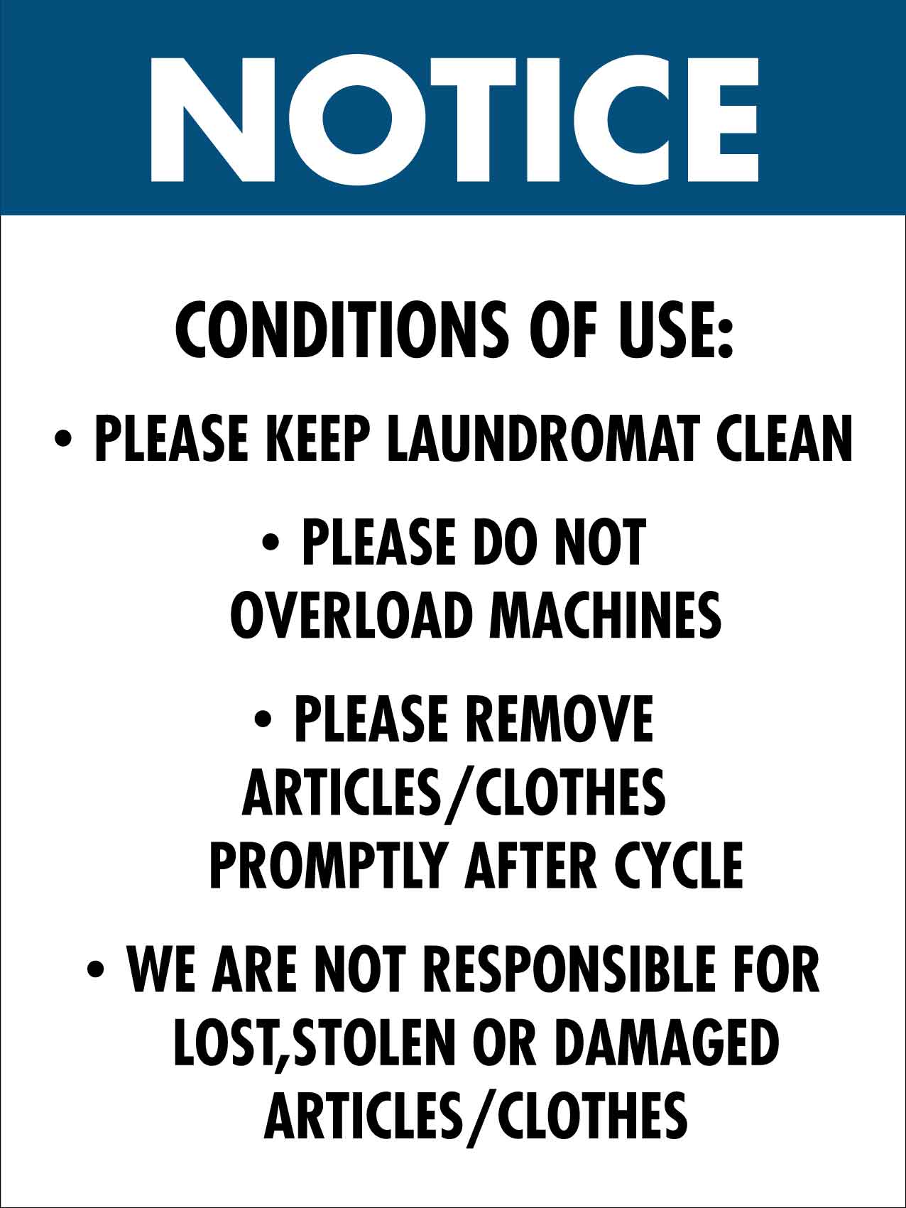 Notice Conditions Of Use Of Laundromat