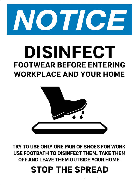 Notice Disinfect Footwear Before Entering Stop The Spread Sign