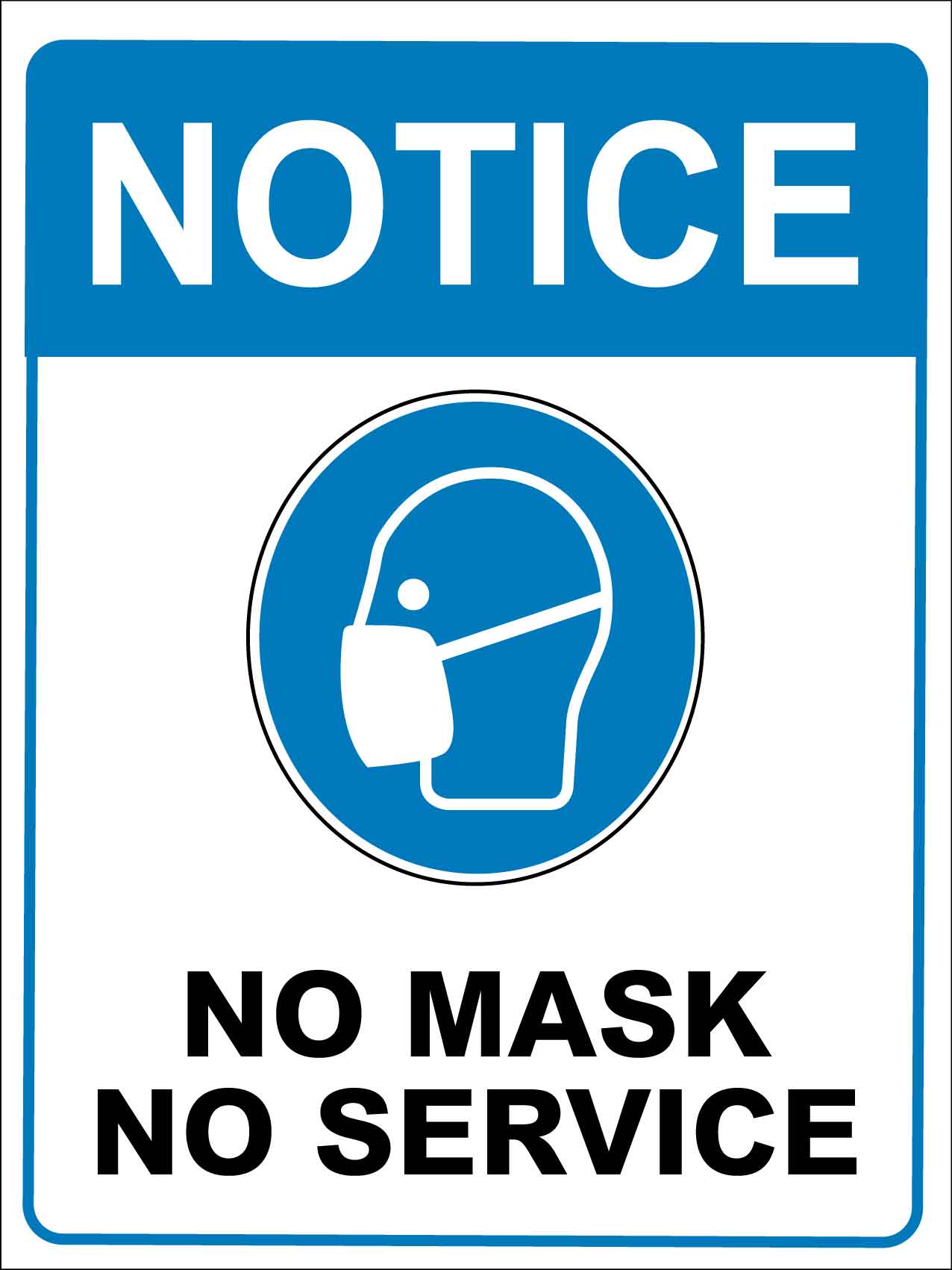 Notice No Mask No Service Blue Sign