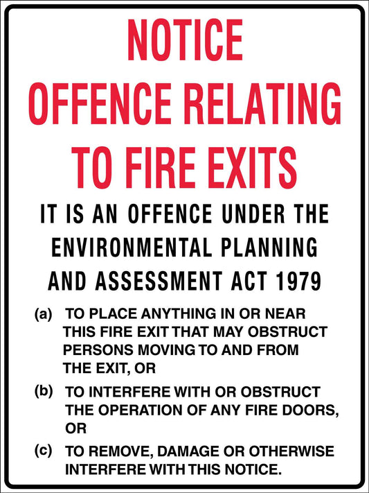 Notice Offence Relating to Fire Exits Sign