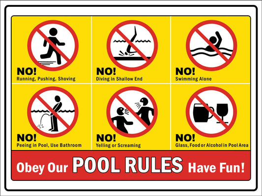 Pool Rules Red and Yellow Sign
