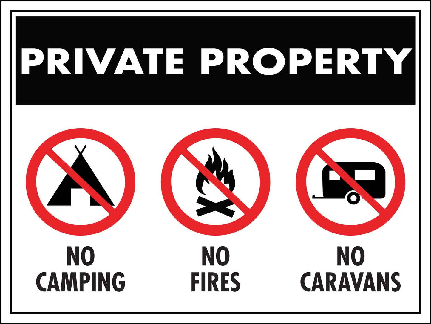 Private Property Camping No Camping No Fires No Caravans Sign