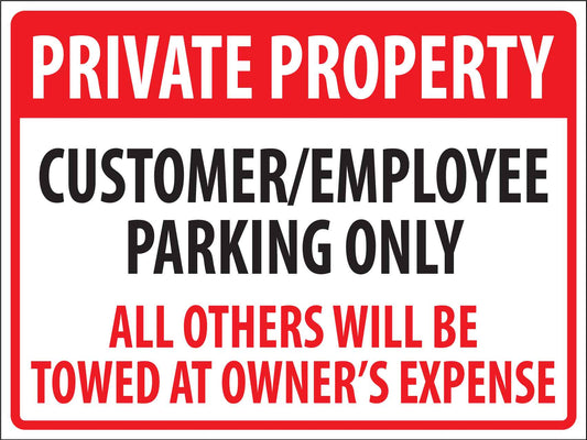 Private Property Customer-Employee Parking Only All Others Will Be Towed At Owners Expense Sign
