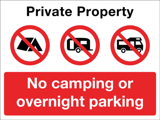 Private Property No Camping or Overnight Parking Sign