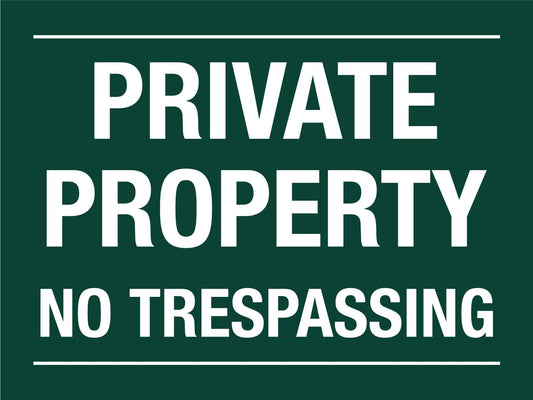 Private Property No Trespassing Green Sign