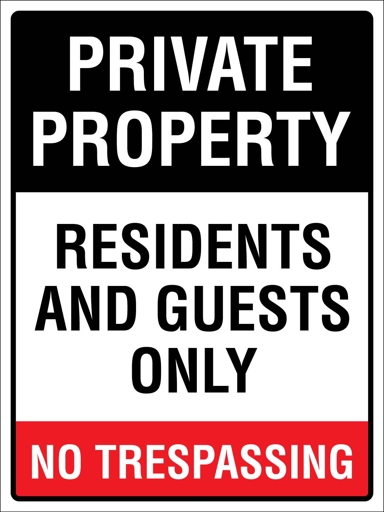 Private Property Residents And Guests Only No Trespassing Sign