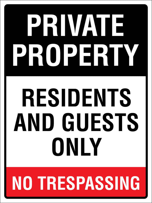 Private Property Residents And Guests Only No Trespassing Sign