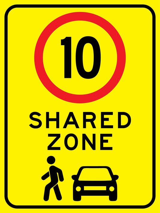 Shared Zone 10km Bright Yellow Sign