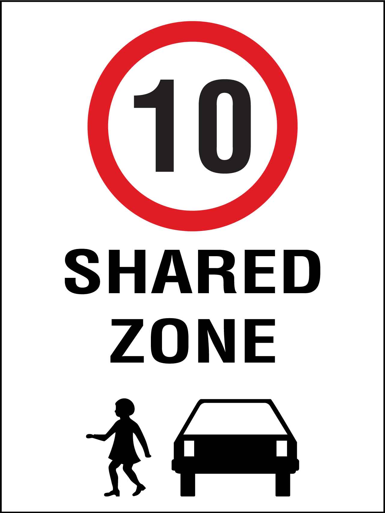 Shared Zone 10km Speed Limit Sign