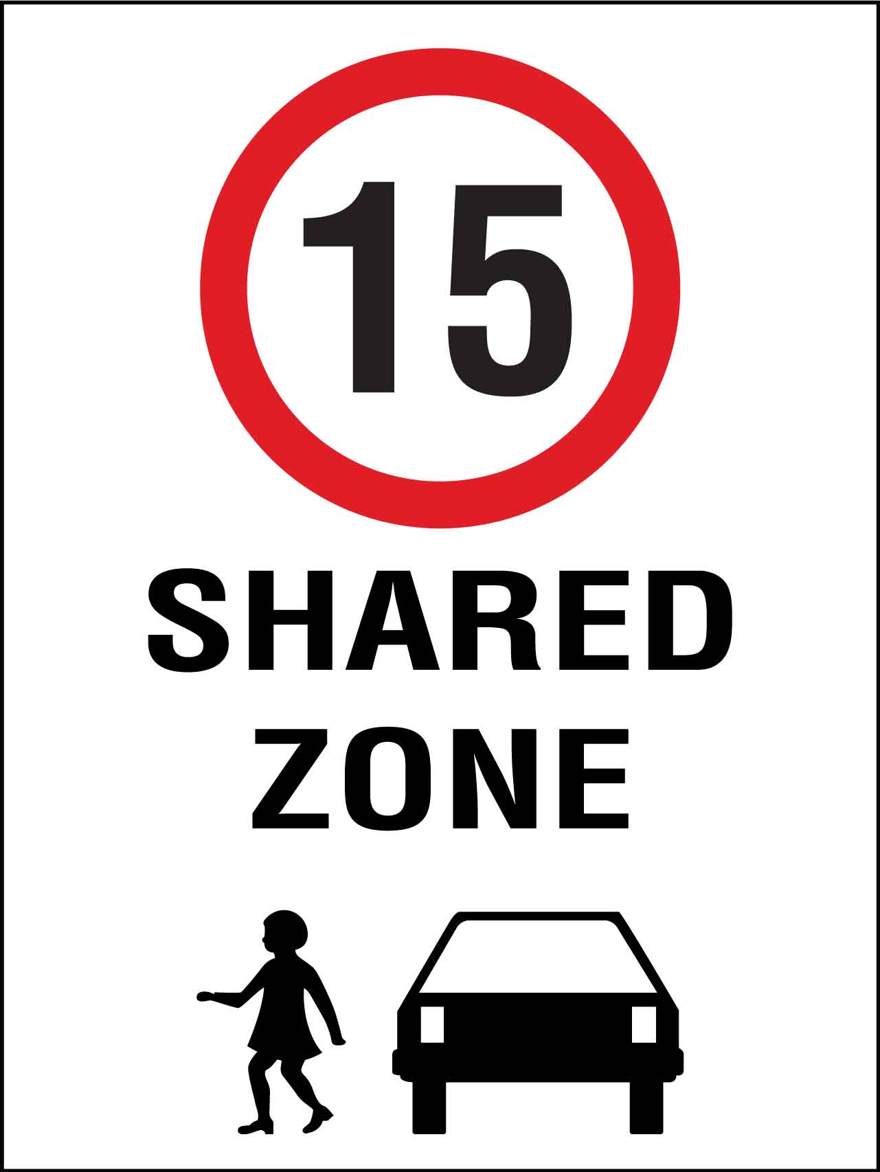Shared Zone 15km Speed Limit Sign
