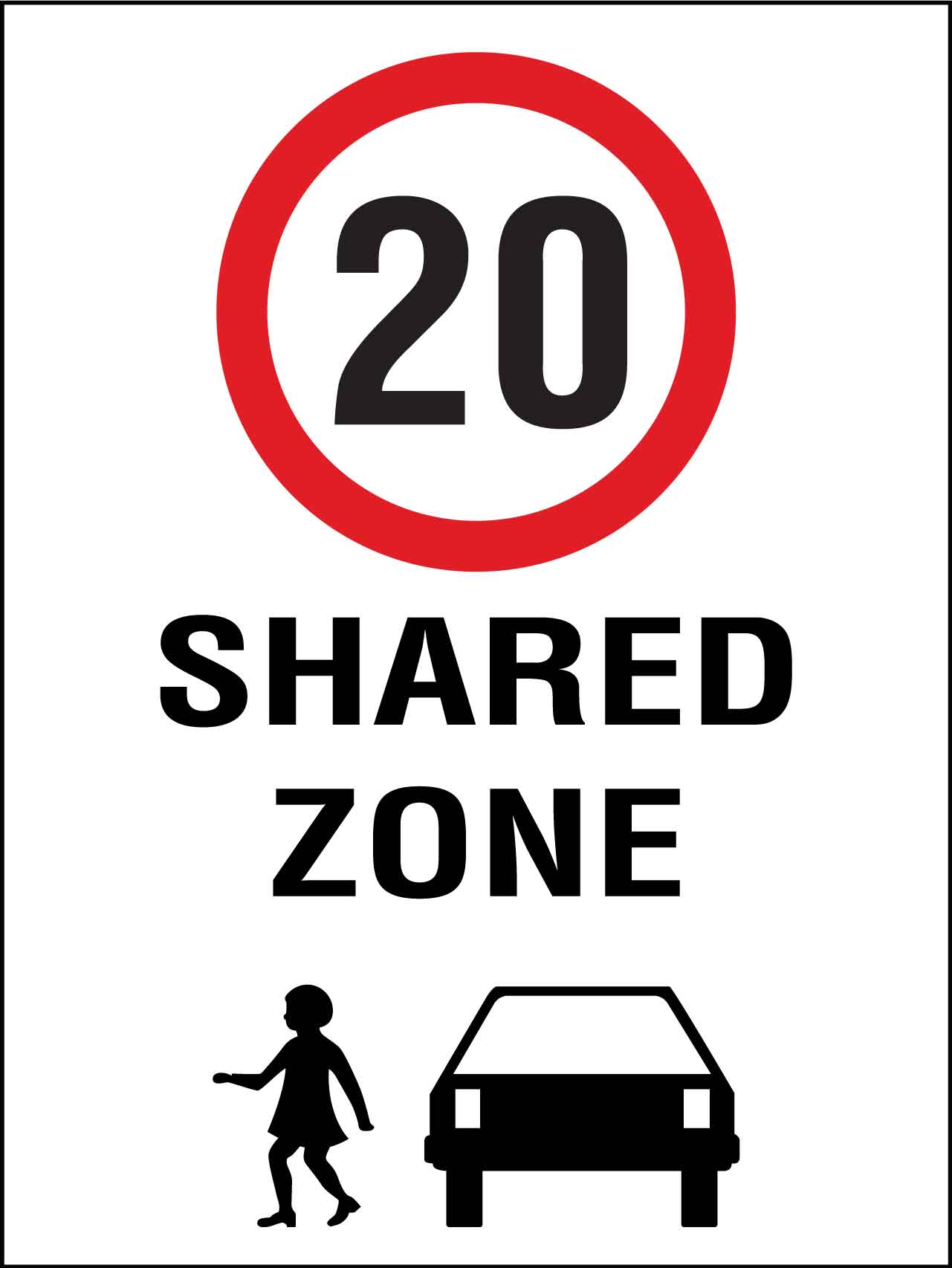 Shared Zone 20km Speed Limit Sign