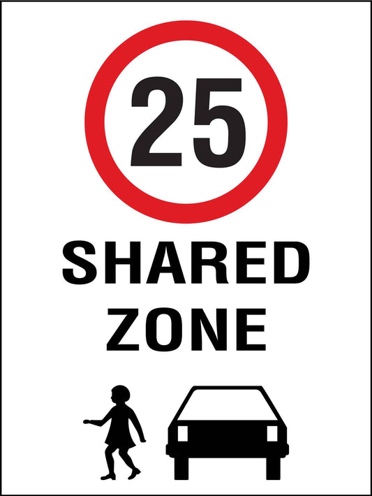 Shared Zone 25km Speed Limit Sign