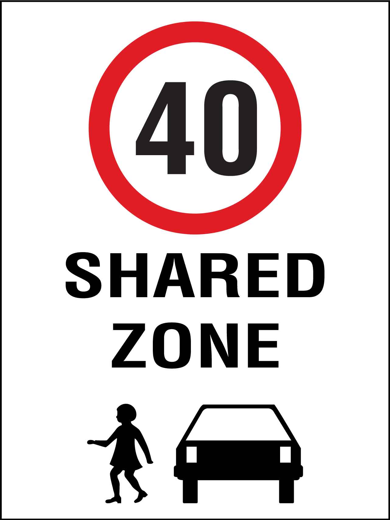 Shared Zone 40km Speed Limit Sign