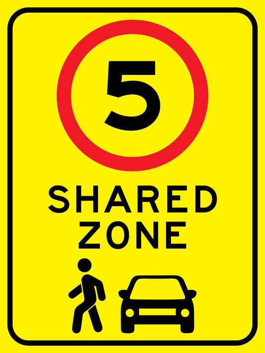 Shared Zone 5km Bright Yellow Sign