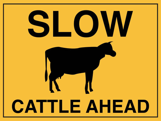 Slow Cattle Ahead Long Sign