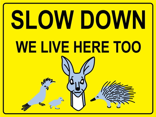 Slow Down We Live Here Too Bright Yellow Sign
