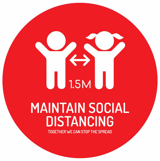 Red & White Social Distancing Kids Floor Sticker - Anti Slip