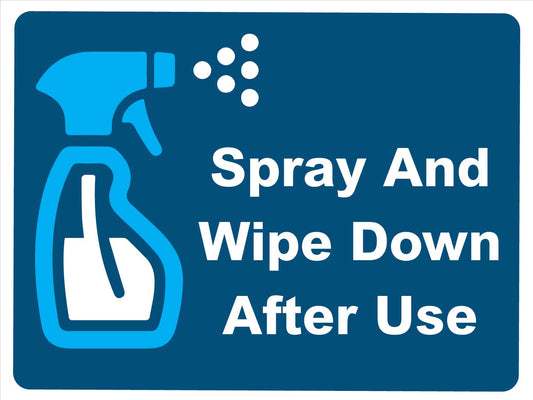 Spray And Wipe Down After Use Sign