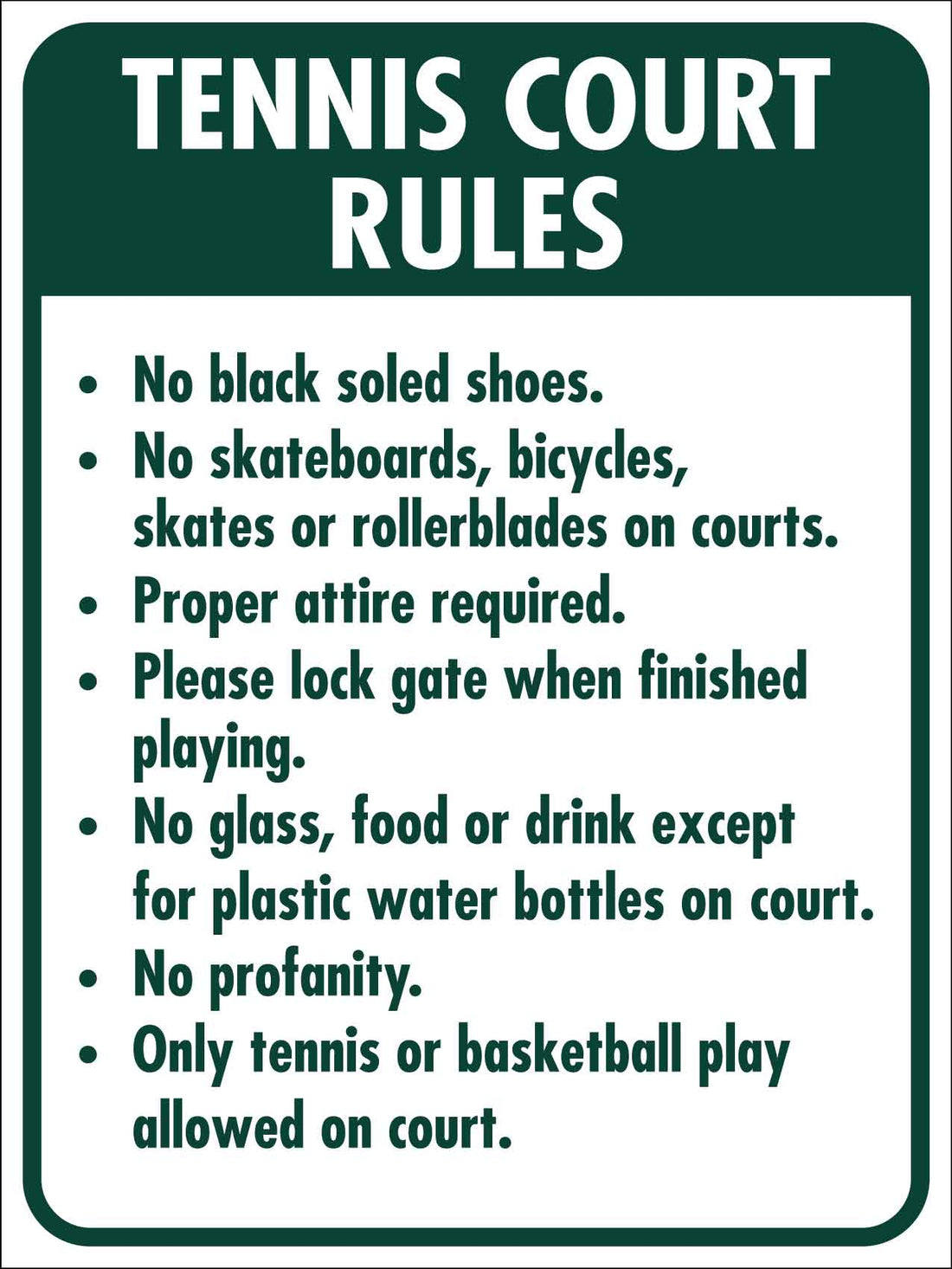 Tennis Court Rules 3 Sign – New Signs