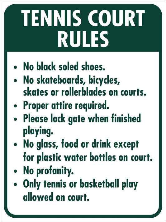 Tennis Court Rules 3 Sign