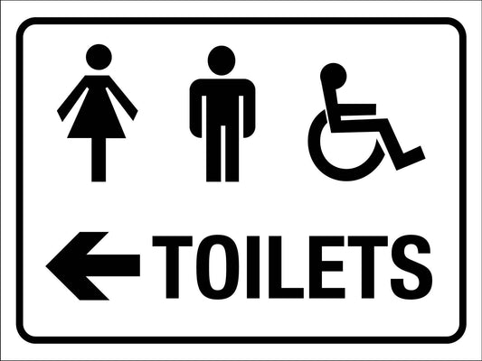 Unisex Disabled Toilet Arrow Left Black & White Sign