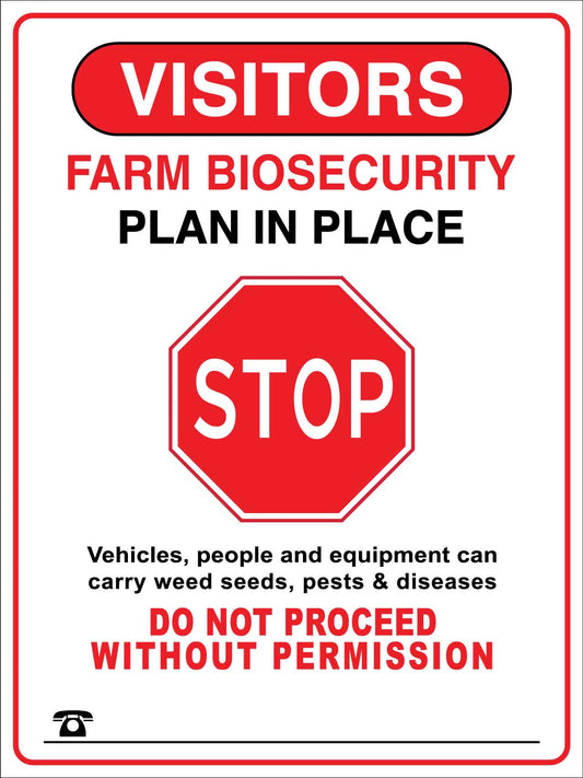 Visitors Farm Biosecurity Plan In Place Stop Sign