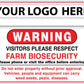 Warning Farm Biosecurity Red Custom Sign