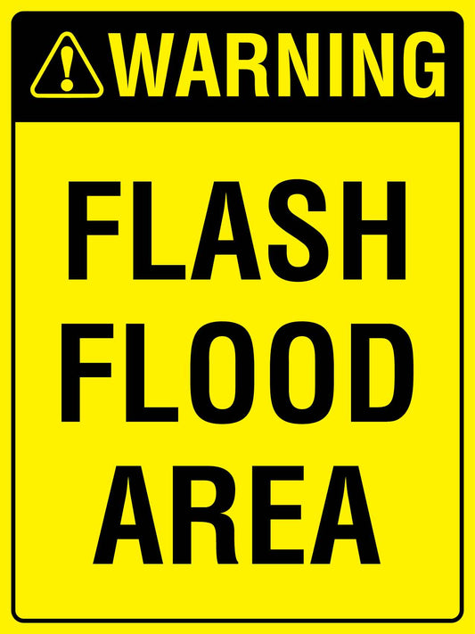 Warning Flash Flood Area Bright Yellow Sign