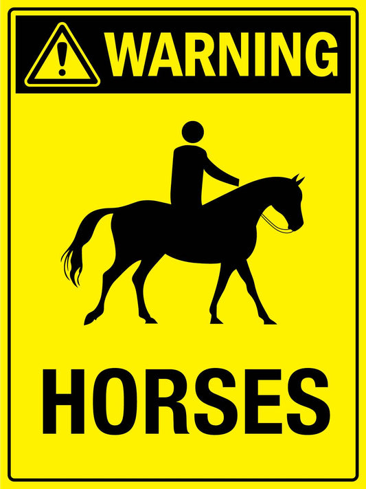 Warning Horses Bright Yellow Sign