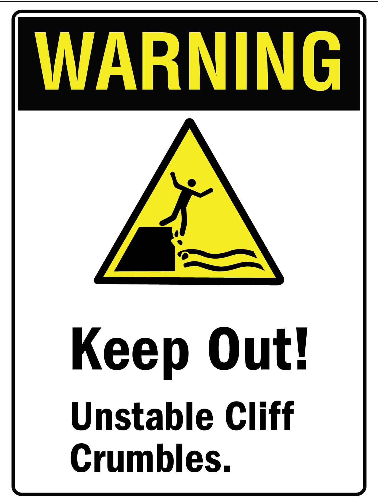 Warning Keep Out Unstable Cliff Crumbles Sign