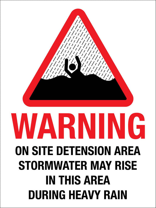 Warning On Site Detension Area Stormwater May Rise Sign