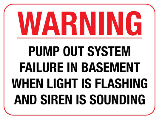 Warning Pump Out System Failure In Basement Sign
