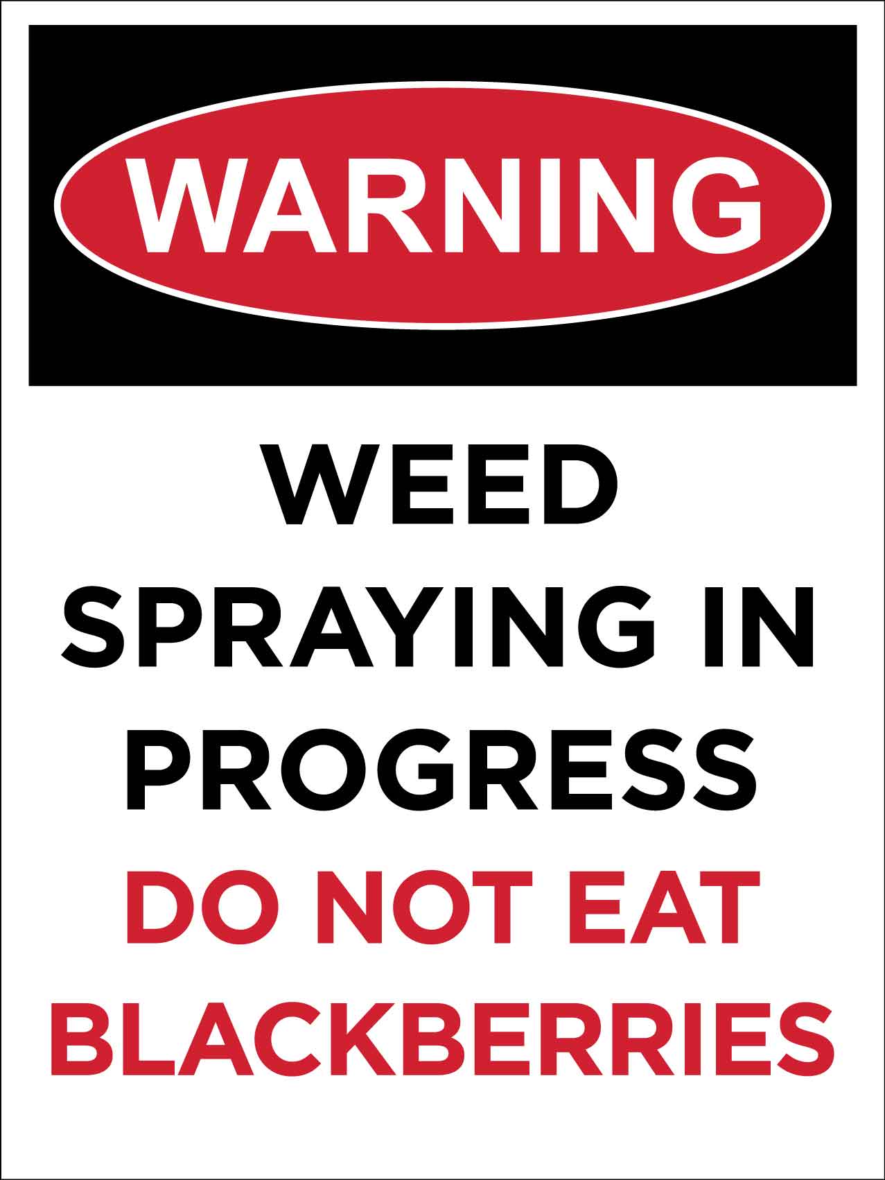 Warning Weed Spraying in Progress Do Not Eat Blackberries Sign