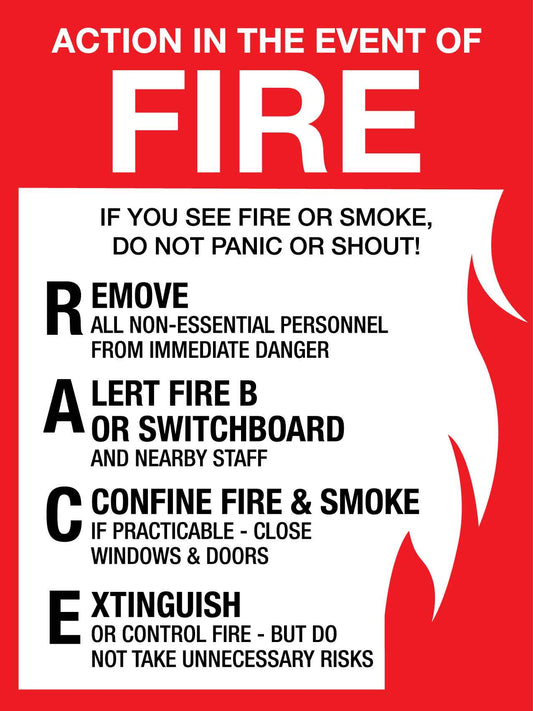 Action In The Event Of Fire Sign - New Signs