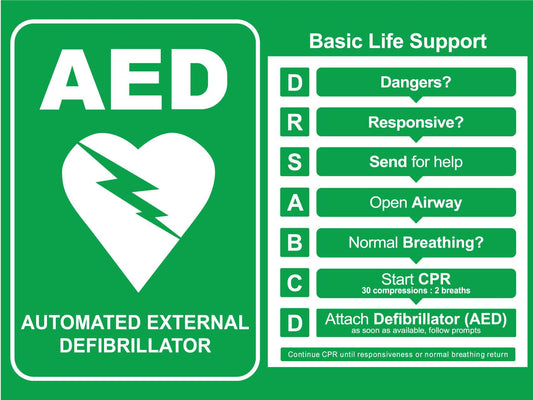AED Defibrillator & Basic Life Support Sign - New Signs