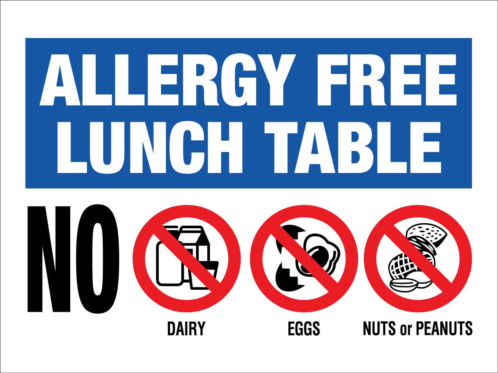 Allergy Free Lunch Table Sign - New Signs
