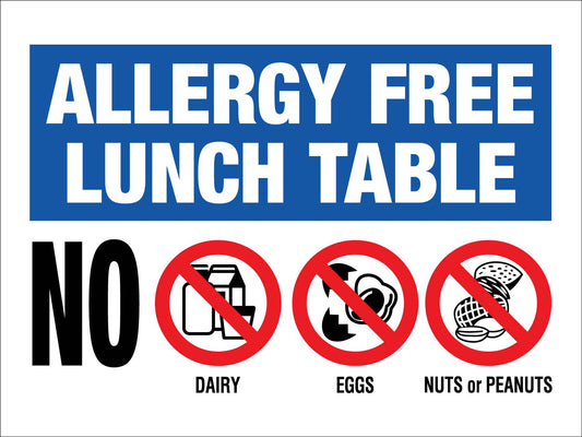 Allergy Free Lunch Table Sign - New Signs