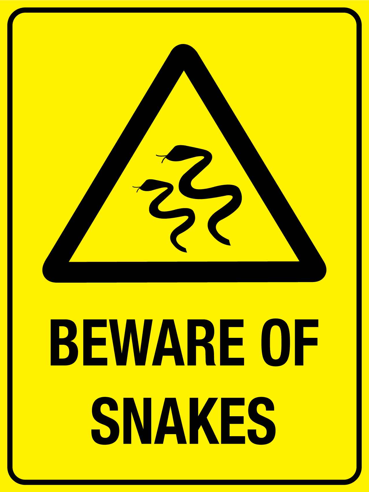 Beware Of Snakes Yellow Sign - New Signs