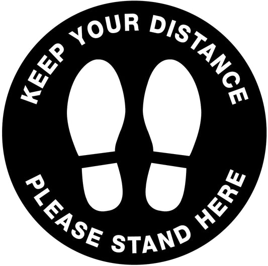 Black & White Keep Your Distance Please Stand Here Floor Sticker - Anti Slip - New Signs