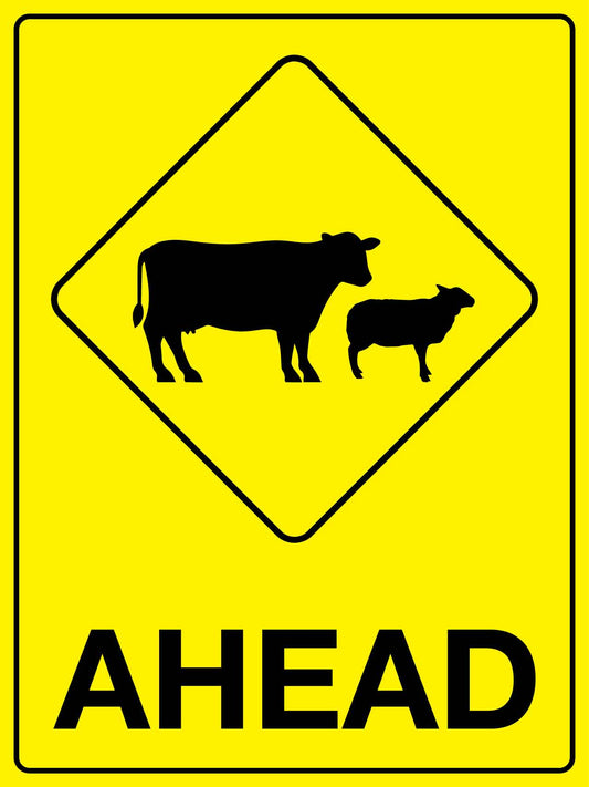 Cattle Ahead Bright Yellow Sign - New Signs