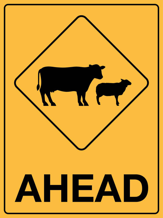 Cattle Ahead Yellow Sign - New Signs