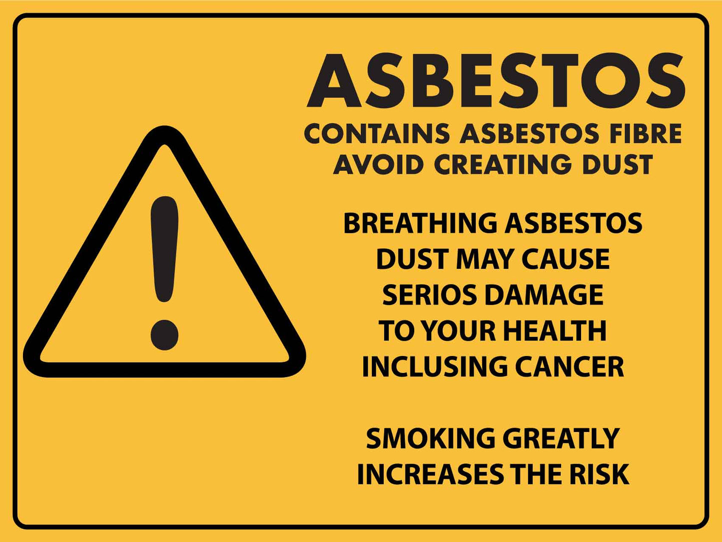 Caution Asbestos Warning Signs - Contains Asbestos Fibre Avoid Creating Dust Sign - New Signs